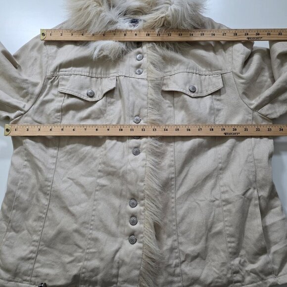 Vtg Faded Glory Trucker Jacket Women 1X Sand Faux Fur Pockets Quilted Lining Y2K - Picture 4 of 16